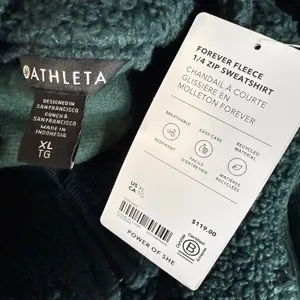 Athleta Forever Fleece 1/4 Zip Sweatshirt, Green, XL thumbnail 5