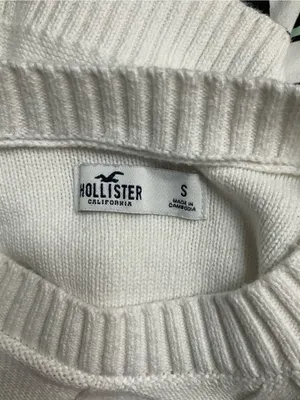 Hollister White Crew Neck Basketweave Cropped Sweater Size Small thumbnail 3
