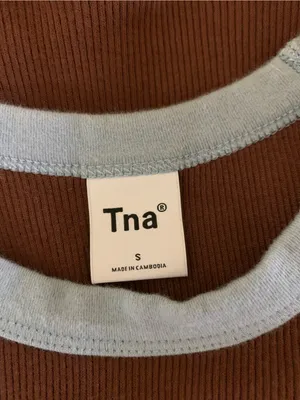 Tna Brown Blue Colorblock Ribbed Baby Tee Crop Top Y2K 90s Minimalist S thumbnail 4