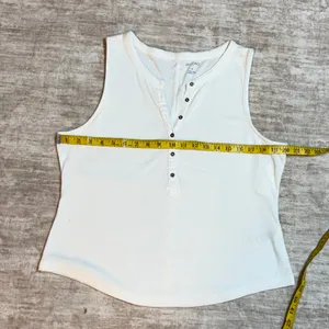 Pilcro Womens XL White Ribbed Sleeveless V-neck Button Tank Top New Basic Casual thumbnail 4