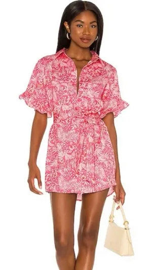 Revolve Lovers and Friends Pink Floral Juliet Mini Shirt Dress Sz.S thumbnail 1