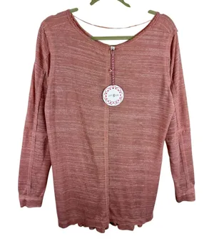 Umgee NWT Cotton Blend Mauve Long Sleeve Semi-Sheer Lightweight‎ Knit Top Size L thumbnail 1