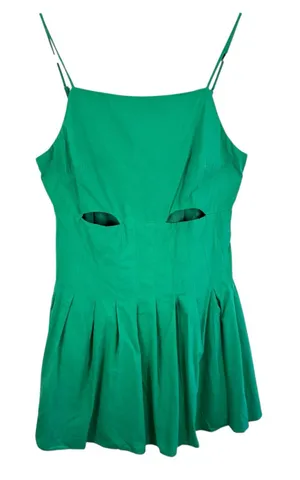 Papermoon NWT Green Cotton Cutout Spaghetti Strap‎ Pleated Mini Dress Size L thumbnail 1