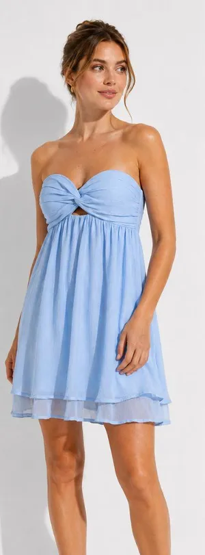 Light Blue Strapless Babydoll Mini Dress thumbnail 1