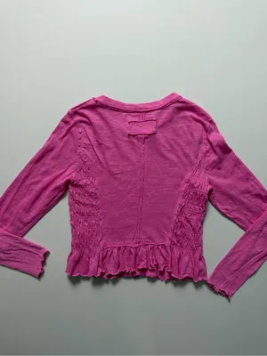 Free People We The Free Sylvie Smocked Long Sleeve, Pink, Size S thumbnail 4
