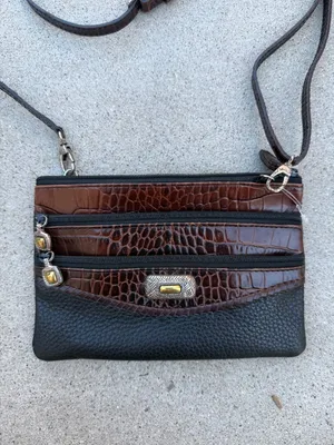 Brighton Brown & Black Croc Embossed Mini Crossbody Purse with Adjustable Strap thumbnail 2