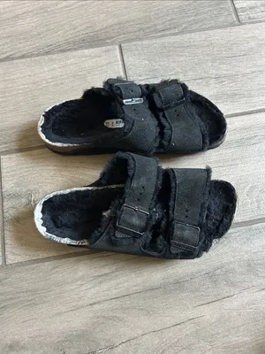 Birkenstock Black Faux Fur Double-Strap Sandals thumbnail 3