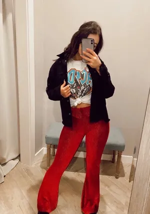 Free People So Charming Cranberry Crimson Velvet High Waisted Flare Leg Pants Medium thumbnail 9