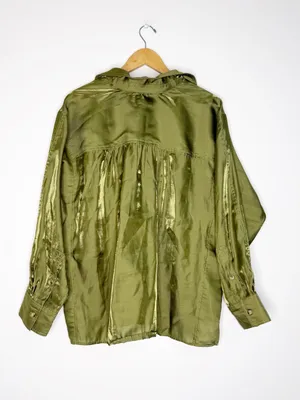 Pilcro Anthropologie Large Olive Green Satin Blouse Oversized OB1786712 thumbnail 3
