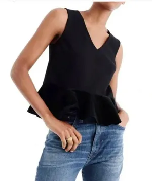 J. Crew Velvet Black Babydoll Tank Top Preppy Dark Goth Stretchy Fall Holiday thumbnail 1