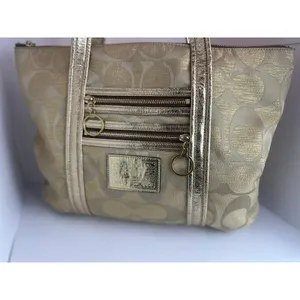 Coach Poppy Op Art Glam Tote Gold Metallic Ja Handbag thumbnail 2
