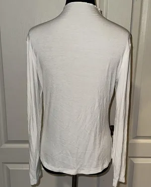 White Ribbed Lettuce Trim Mock Neck Long Sleeve thumbnail 4