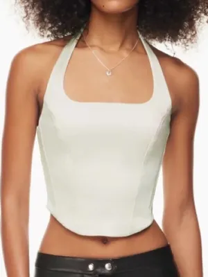 Aritzia Wilfred Dusk Satin Halter Top in White Birch thumbnail 1