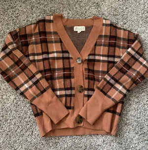 Marled Sweater Cardigan Fall, Autumn Colors (Brown, Black, White) with Buttons thumbnail 1