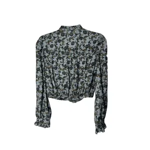 Topshop CROP BLOUSE paisley Frill In Blue Long Sleeve Boho Size 4 thumbnail 7