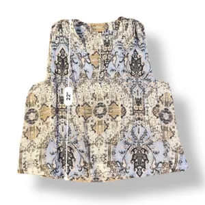 Free People Darcey Paisley V-Neck Swing‎ Blouse Womens Size S Blue Brown thumbnail 3