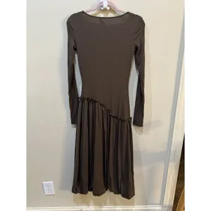 Saemdi Jeanette Drop-Waist Midi Dress Brown Size XS Bubble Hem Tencel thumbnail 5