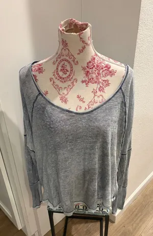 We The Free Free People Blue Linen Blend‎ Long Sleeve Scoop Neck Top Small thumbnail 1