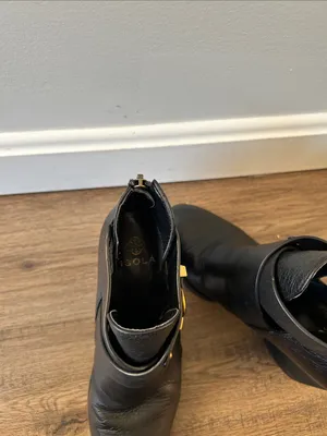 Isola |Black Leather Crisscross Ankle Booties with Gold Buckle sz 7M thumbnail 5