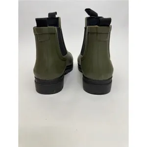 Hunter Women 5 Olive Green Black Cap Toe Chelsea Ankle Rain Boots Lug Sole thumbnail 4