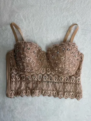 Windsor Embellished Lace Corset Bustier Crop Top Nude Blush Size S thumbnail 3
