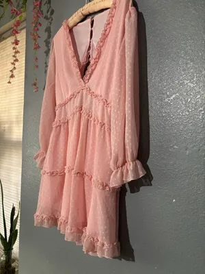 Women's Pink Ruffle Swiss Dot Babydoll Nightdress thumbnail 2