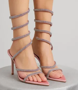 Pink Rhinestone Spiral Stiletto Heels 💎 Satin Pointed Toe | Size 8 | CG Logo)B14 thumbnail 1