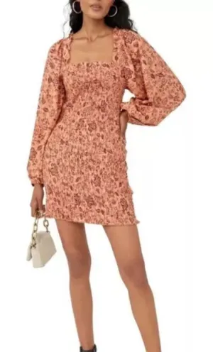 Free People NEW Smock It To Me Floral Puffed Sleeve Smocked Mini‎ Dress Size XL thumbnail 1