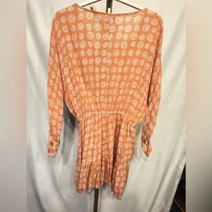 Amuse Society Spellbound Woven Mini Dress Ruched Long Sleeve Ruffle Peach Medium thumbnail 11