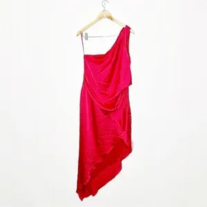 ASOS DESIGN satin one shoulder drape midi‎ dress in red womens size 8 C27 thumbnail 3