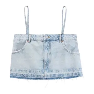 Zara Trf‎ Skirt Style Denim Crop Top thumbnail 3