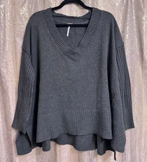 Free People Orion Charcoal Gray A-Line Tunic Oversized Sweater XS thumbnail 1