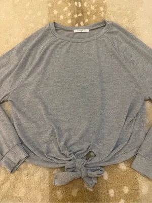 Project Social T Women’s Large Gray Long Sleeve Front Tie Knot Top Raglan USA thumbnail 5