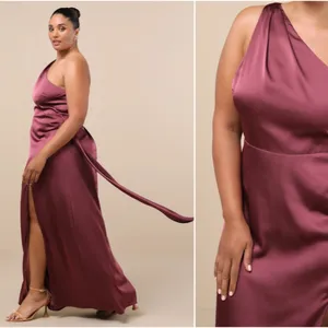 LULU's Sexy Prom Wedding Bridesmaid Elegant Satin One Shoulder Elegant Gown thumbnail 2