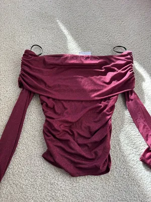 Forever 21 Off-Shoulder Sparkle Long Sleeve Top - Burgundy thumbnail 3