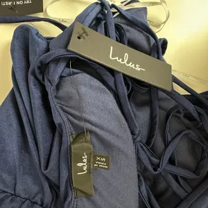 Lulus Iconic Allure Navy Blue Cowl Neck Lace Up Ruched Maxi Dress Stretch XS NWT thumbnail 7
