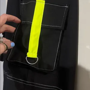 Black Contrast Stitch Neon Trim Cuffed Cargo Pants J thumbnail 9