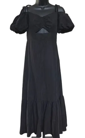 ASTR The Label Aleda Midi Dress Linen Size S Black Cold‎ Shoulder Party Cut Out thumbnail 1