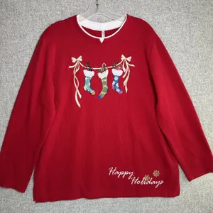 Vintage White Stag XL Sweatshirt Womens Christmas‎ Holiday Stockings Red Top thumbnail 1