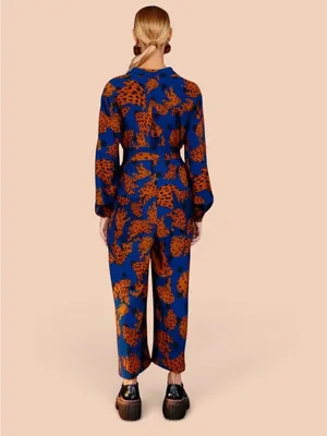 Farm Rio Banana Blue & Brown Printed Jumpsuit with Tie Waist Size Small thumbnail 3