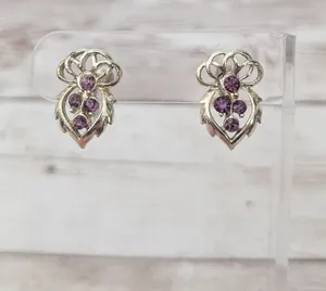 Vintage Screw On Earrings Gold Tone with Purple Gems - Gold Tone Chipping thumbnail 1