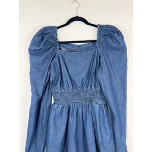 Free People Womens Dress Molly Mini Chambray Puff Sleeve Smocked A Line Large thumbnail 7