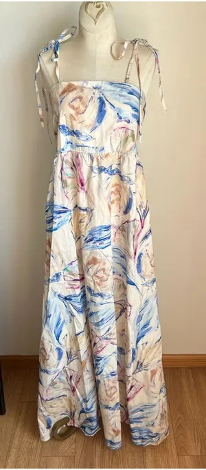 Lungo L’arno Made In Italy Sand Soft Blue Maxi Dress beach boho coastal thumbnail 1