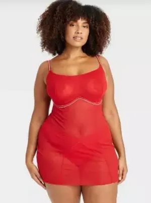 Women's Rhinestone Lingerie Dress - Auden Red thumbnail 5