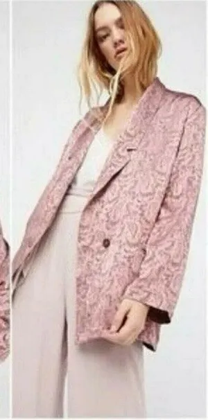 Free People no longer made silky jacquard paisley long 1 button blazer jacket S thumbnail 1