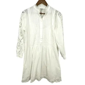 Madewell‎ Pintuck Lace Mini Dress White Cotton Eyelet Long Sleeve NU568 XXS NEW thumbnail 2