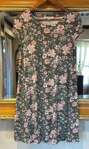 Loft Green & Pink Floral Swing Dress - Size XS thumbnail 1