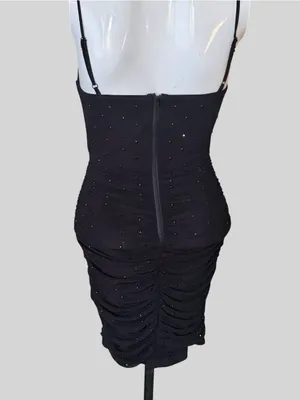 Black Sheer Mesh Bodice Ruched Mini Dress thumbnail 6