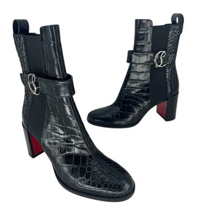 Christian Louboutin Croc Embossed Chelsea Boot 70 Calf Leather in‎ Black Size 37 thumbnail 3