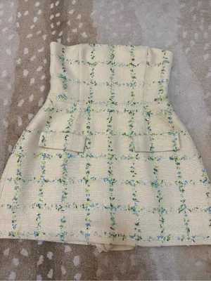 Amanda Uprichard Bethany Tweed Strapless Skort Romper Size L Cream Plaid thumbnail 8